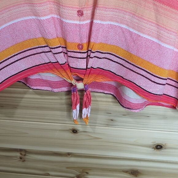 Torrid Women's Top 2X Multicolor Stripes Button Front Short Sleeve Blouse Pink - Picture 4 of 10